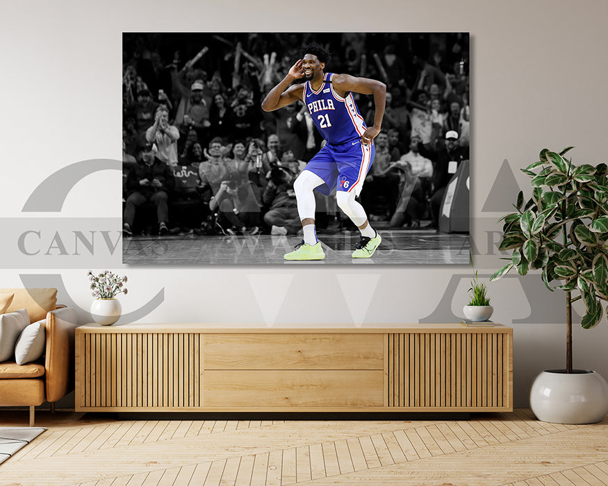 Joel Embiid Black & White Canvas Art Basketball Canvas Wall Art