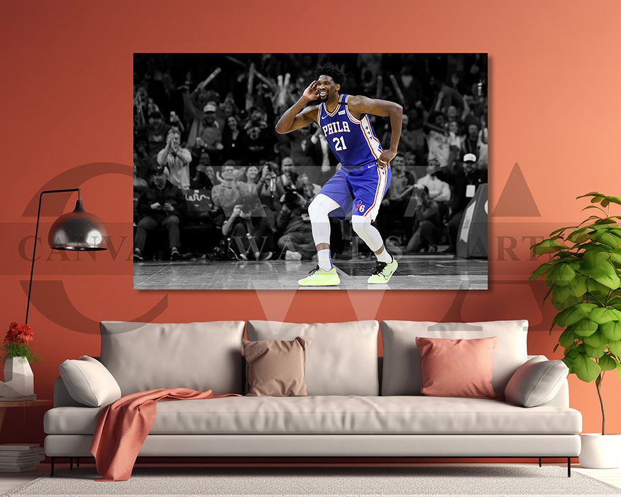 Joel Embiid Black & White Canvas Art Basketball Canvas Wall Art