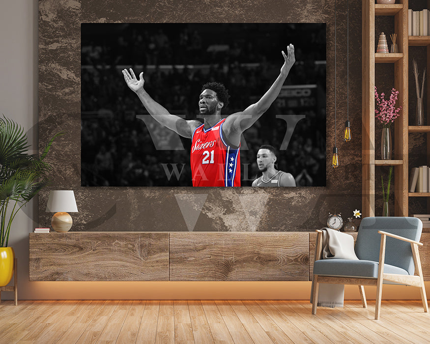 Joel Embiid Black & White Canvas Art Basketball Canvas Wall Art