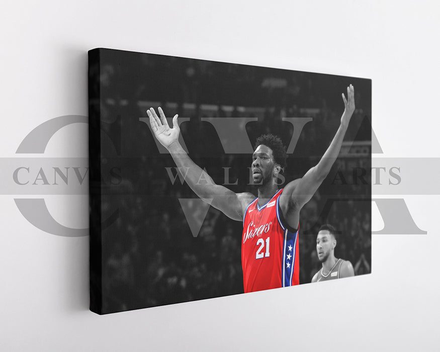 Joel Embiid Black & White Canvas Art Basketball Canvas Wall Art