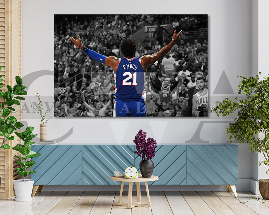 Joel Embiid Black & White Canvas Art Basketball Canvas Wall Art