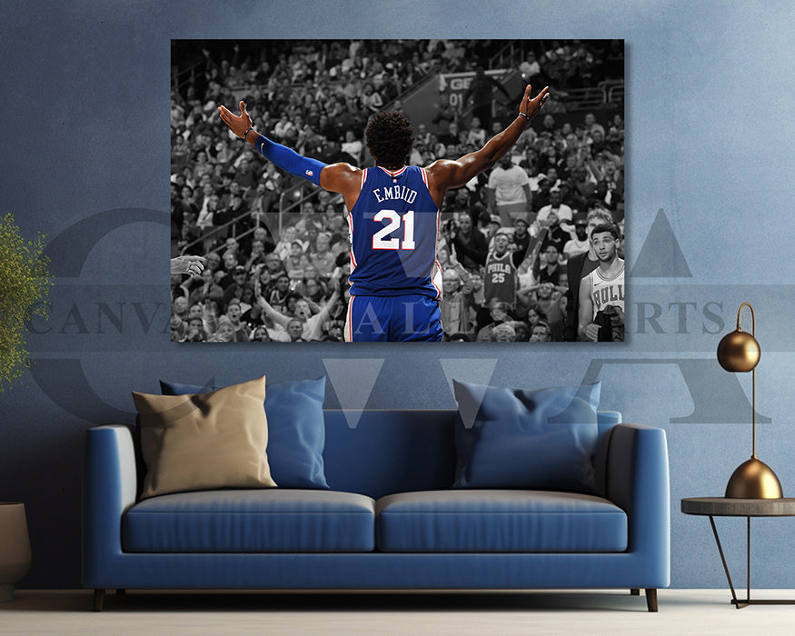 Joel Embiid Black & White Canvas Art Basketball Canvas Wall Art