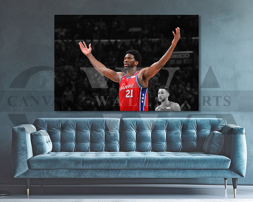 Joel Embiid Black & White Canvas Art Basketball Canvas Wall Art