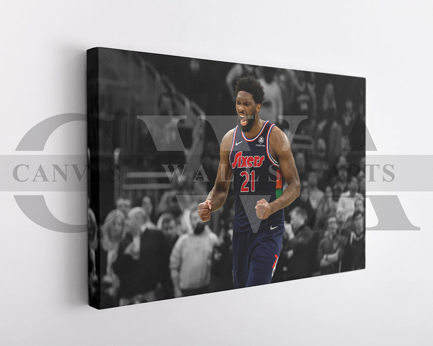 Joel Embiid Black & White Canvas Art Basketball Canvas Wall Art
