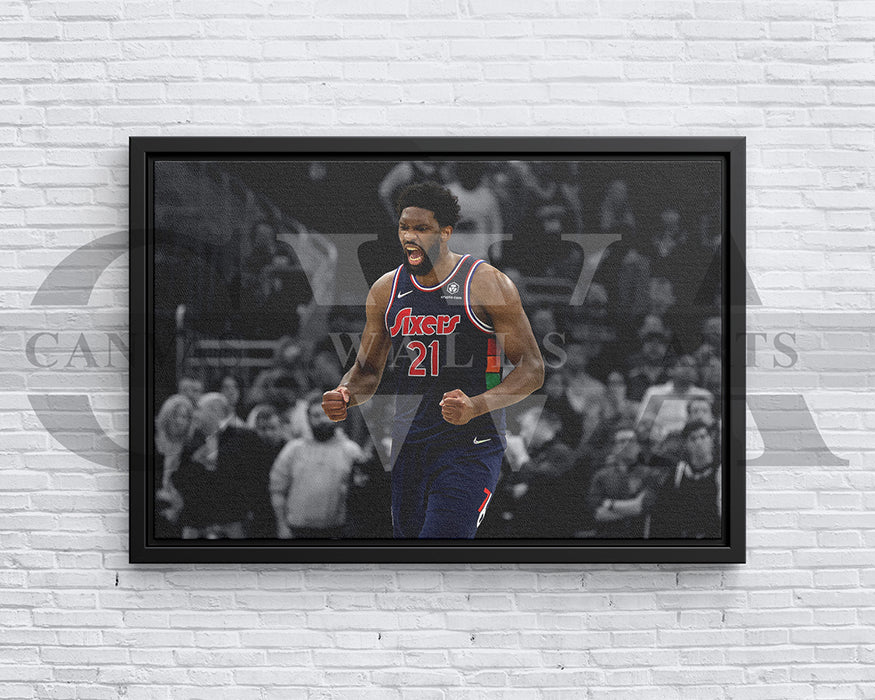 Joel Embiid Black & White Canvas Art Basketball Canvas Wall Art