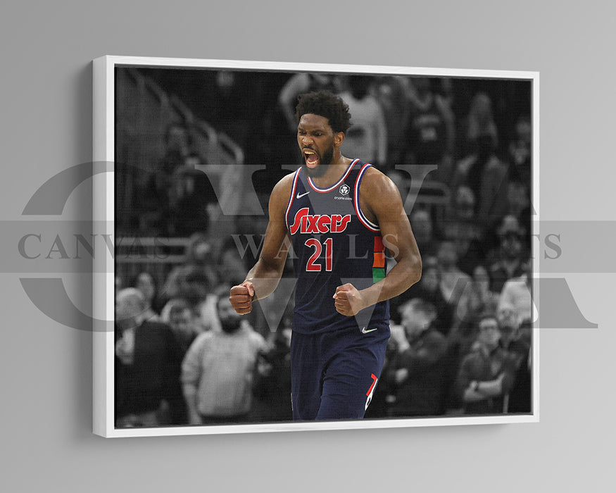 Joel Embiid Black & White Canvas Art Basketball Canvas Wall Art
