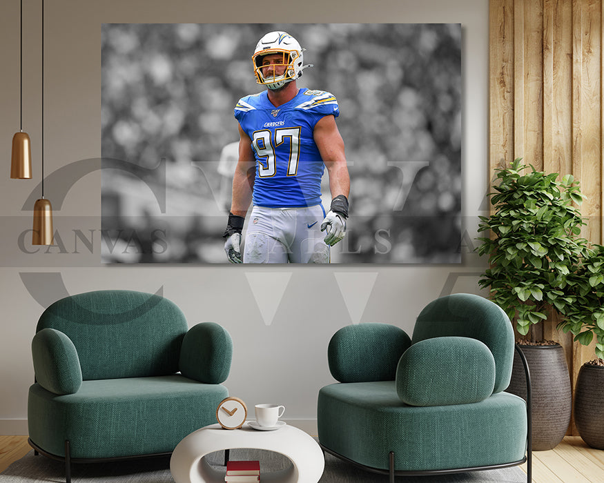 Joey Bosa Black & White Canvas Art American Football Canvas Wall