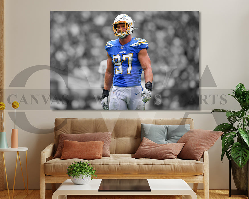 Joey Bosa Black & White Canvas Art American Football Canvas Wall