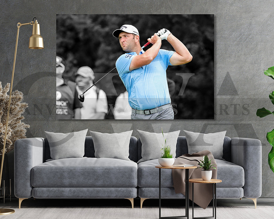 Jon Rahm Black & White Canvas Art Golf Canvas Wall Art