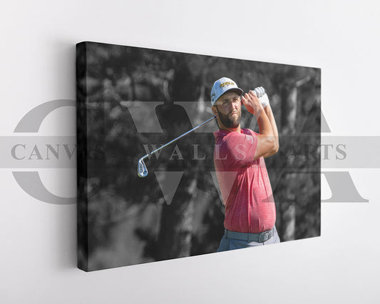 Jon Rahm Black & White Canvas Art Golf Canvas Wall Art