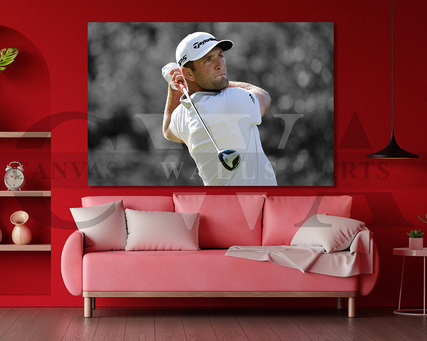 Jon Rahm Black & White Canvas Art Golf Canvas Wall Art