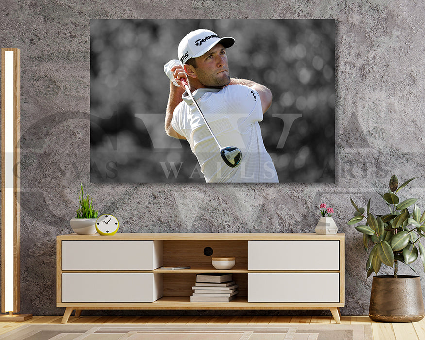 Jon Rahm Black & White Canvas Art Golf Canvas Wall Art