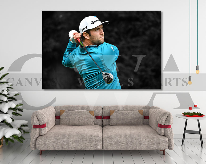 Jon Rahm Black & White Canvas Art Golf Canvas Wall Art