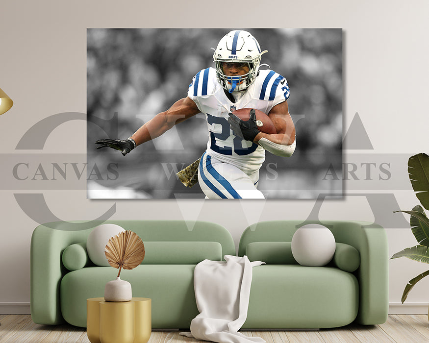 Jonathan Taylor Black & White Canvas Art American Football Canvas Wall Art
