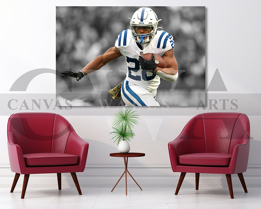 Jonathan Taylor Black & White Canvas Art American Football Canvas Wall Art
