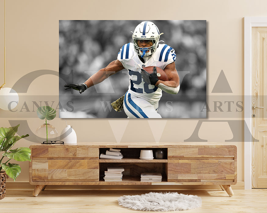 Jonathan Taylor Black & White Canvas Art American Football Canvas Wall Art