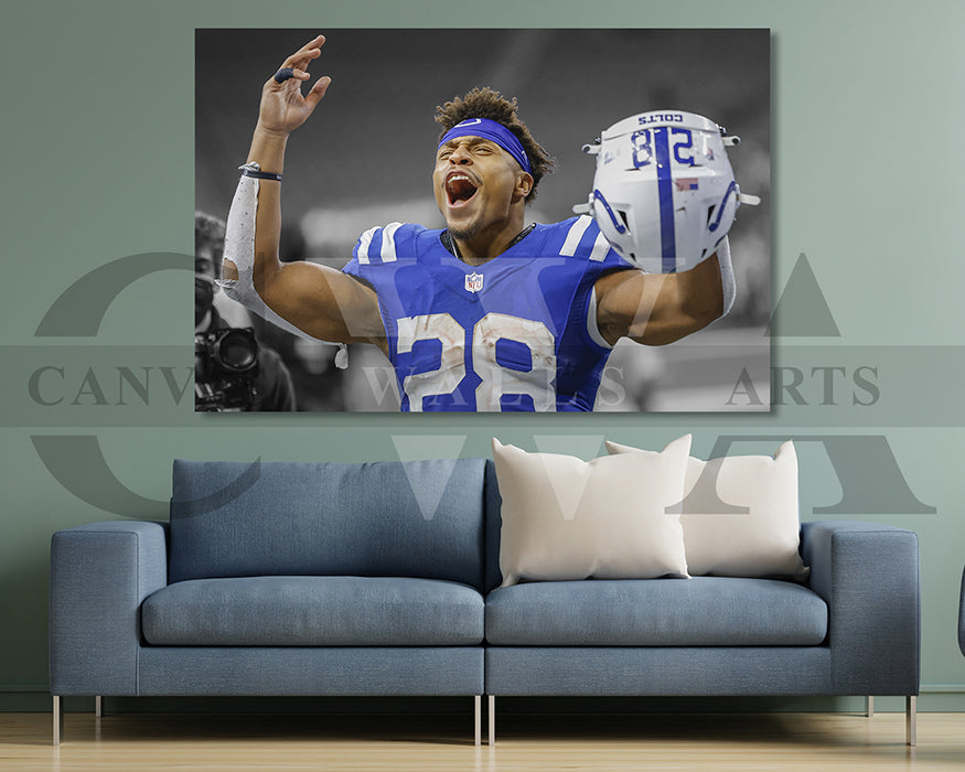 Jonathan Taylor Black & White Canvas Art American Football Canvas Wall Art