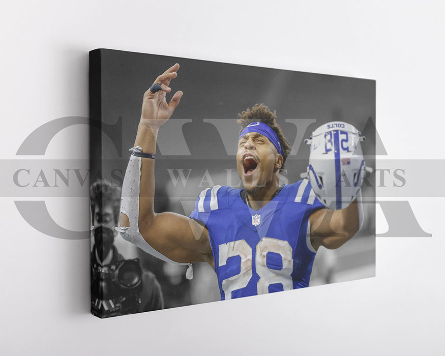 Jonathan Taylor Black & White Canvas Art American Football Canvas Wall Art