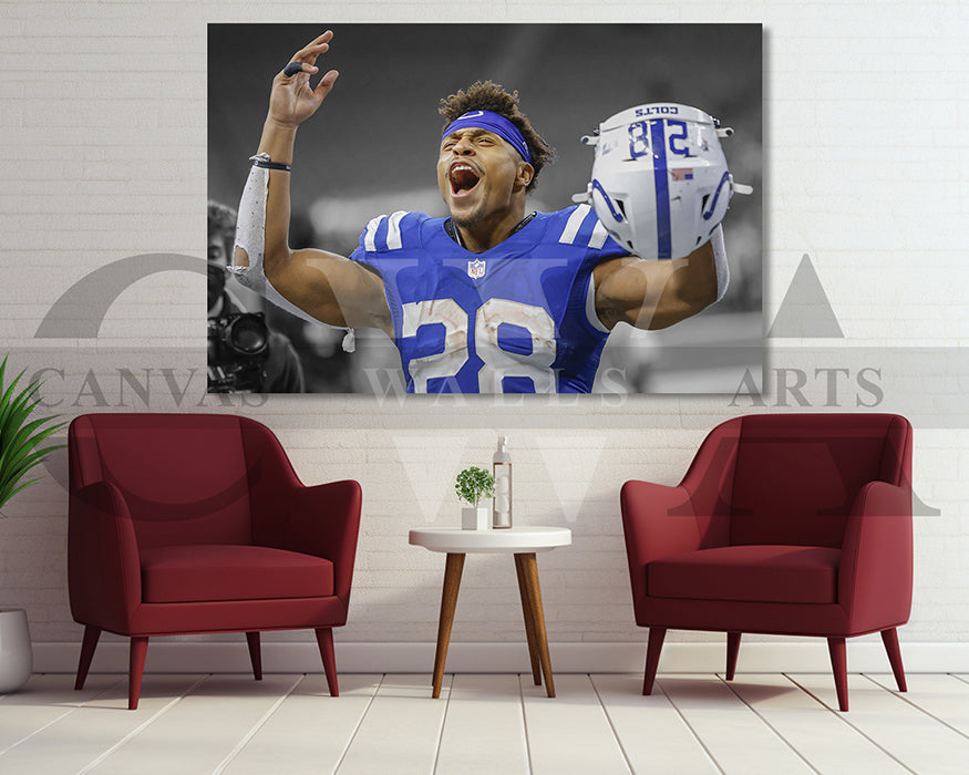 Jonathan Taylor Black & White Canvas Art American Football Canvas Wall Art