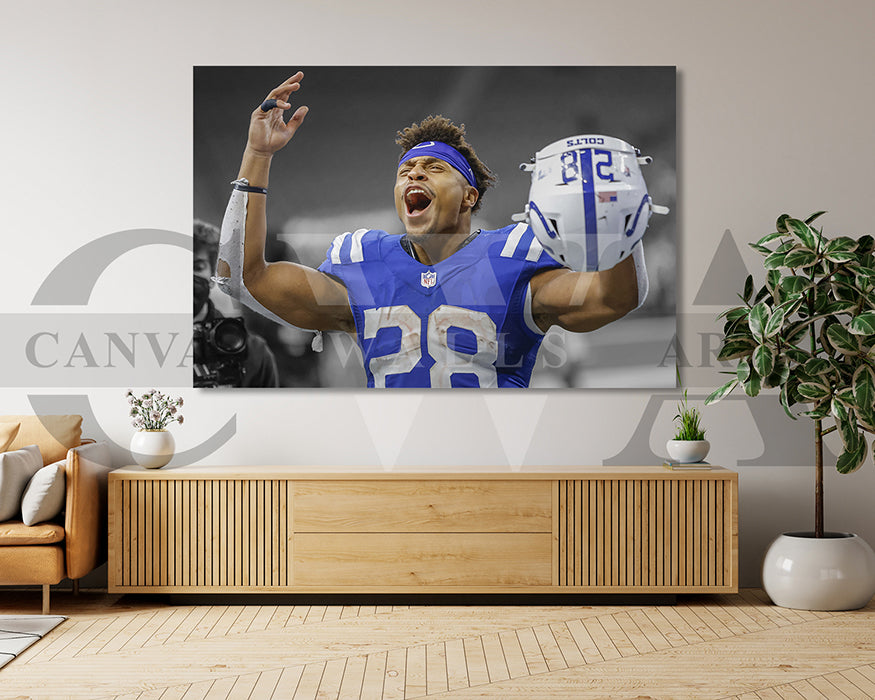 Jonathan Taylor Black & White Canvas Art American Football Canvas Wall Art