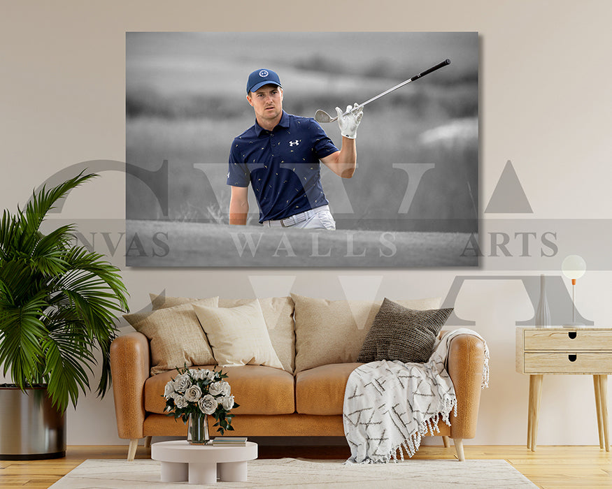 Jordan Spieth Black & White Canvas Art Golf Canvas Wall Art