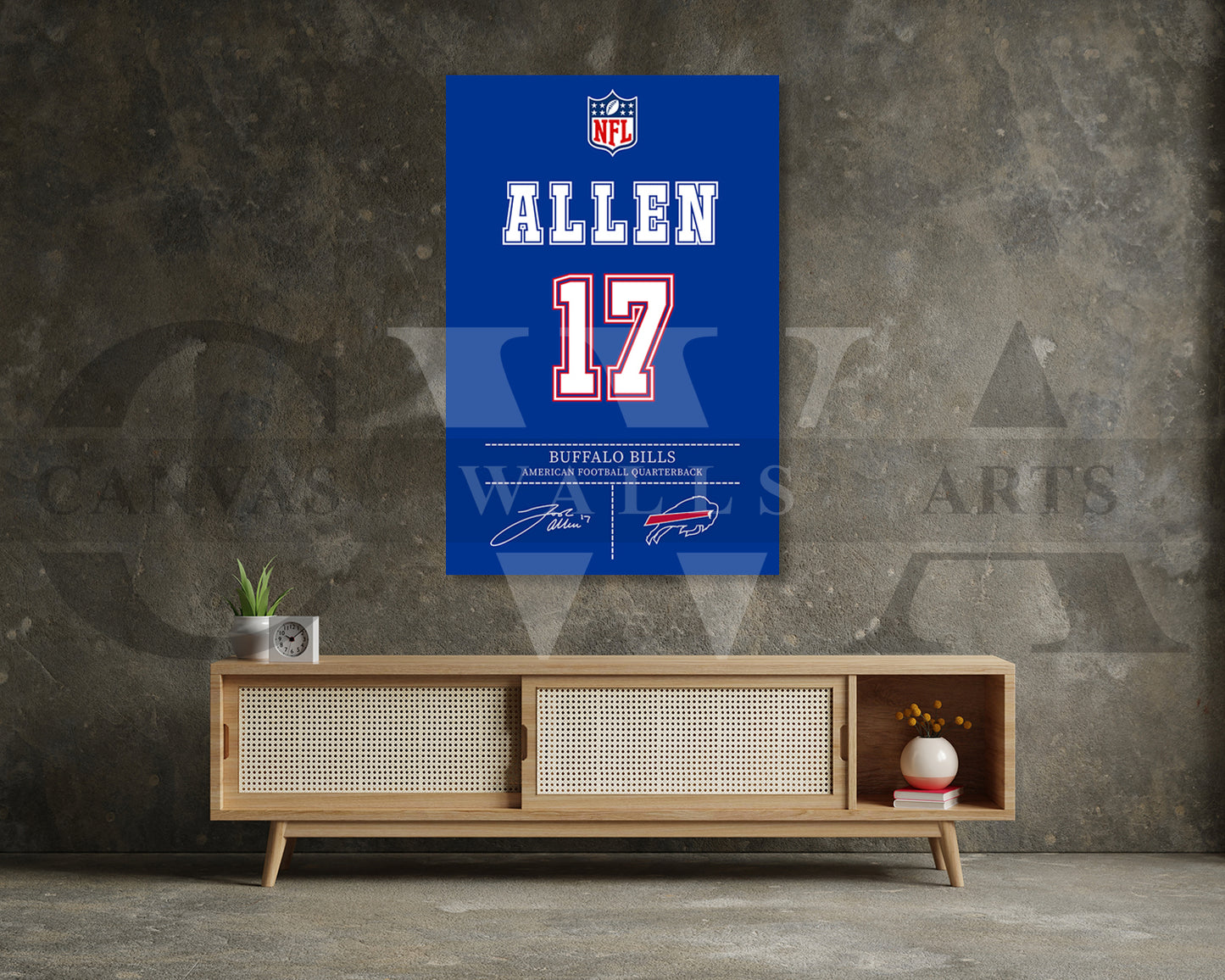 Josh Allen Jersey Canvas Wall Art NFL Jersey Poster Print American Football Jersey Canvas Print
