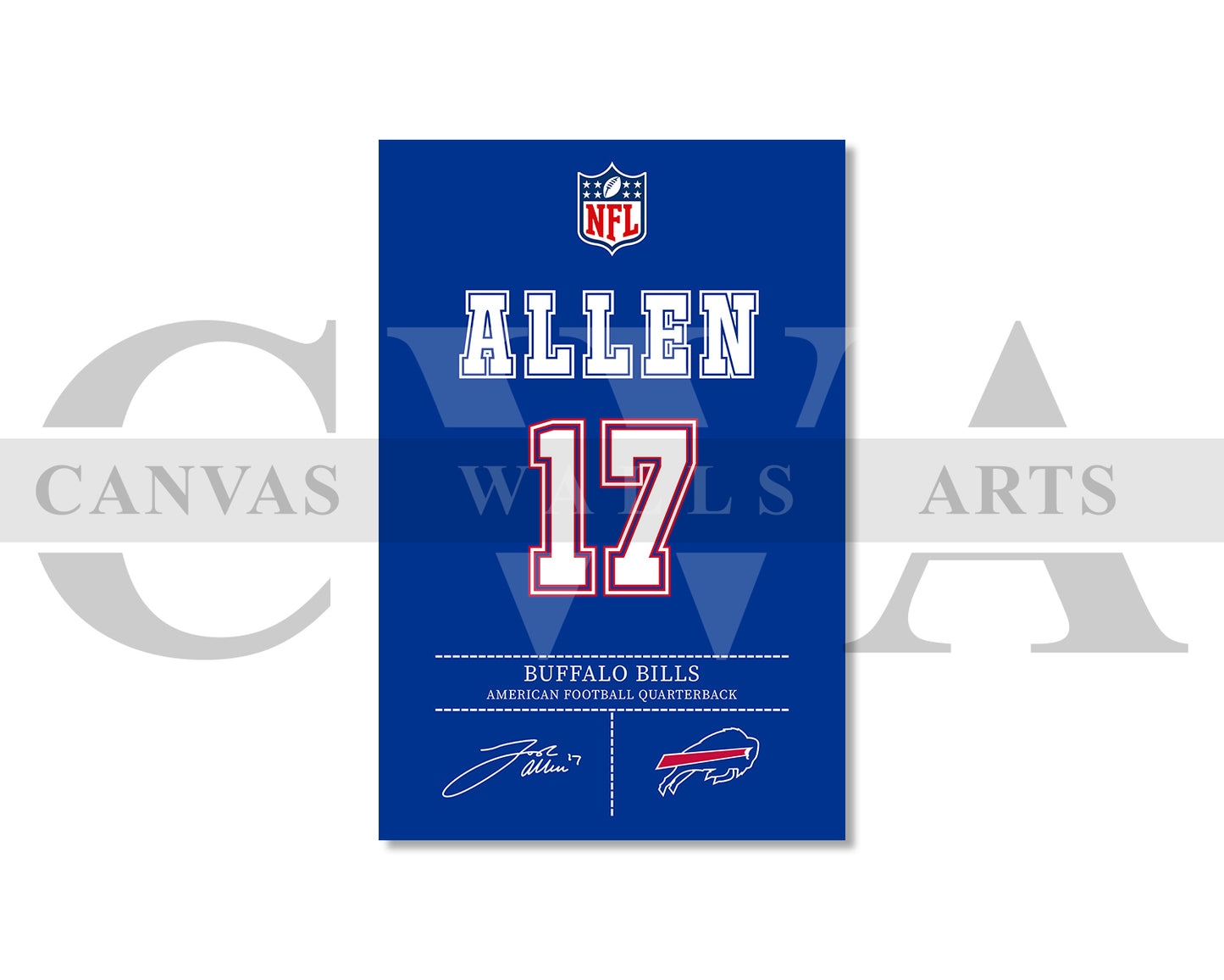 Josh Allen Jersey Canvas Wall Art NFL Jersey Poster Print American Football Jersey Canvas Print