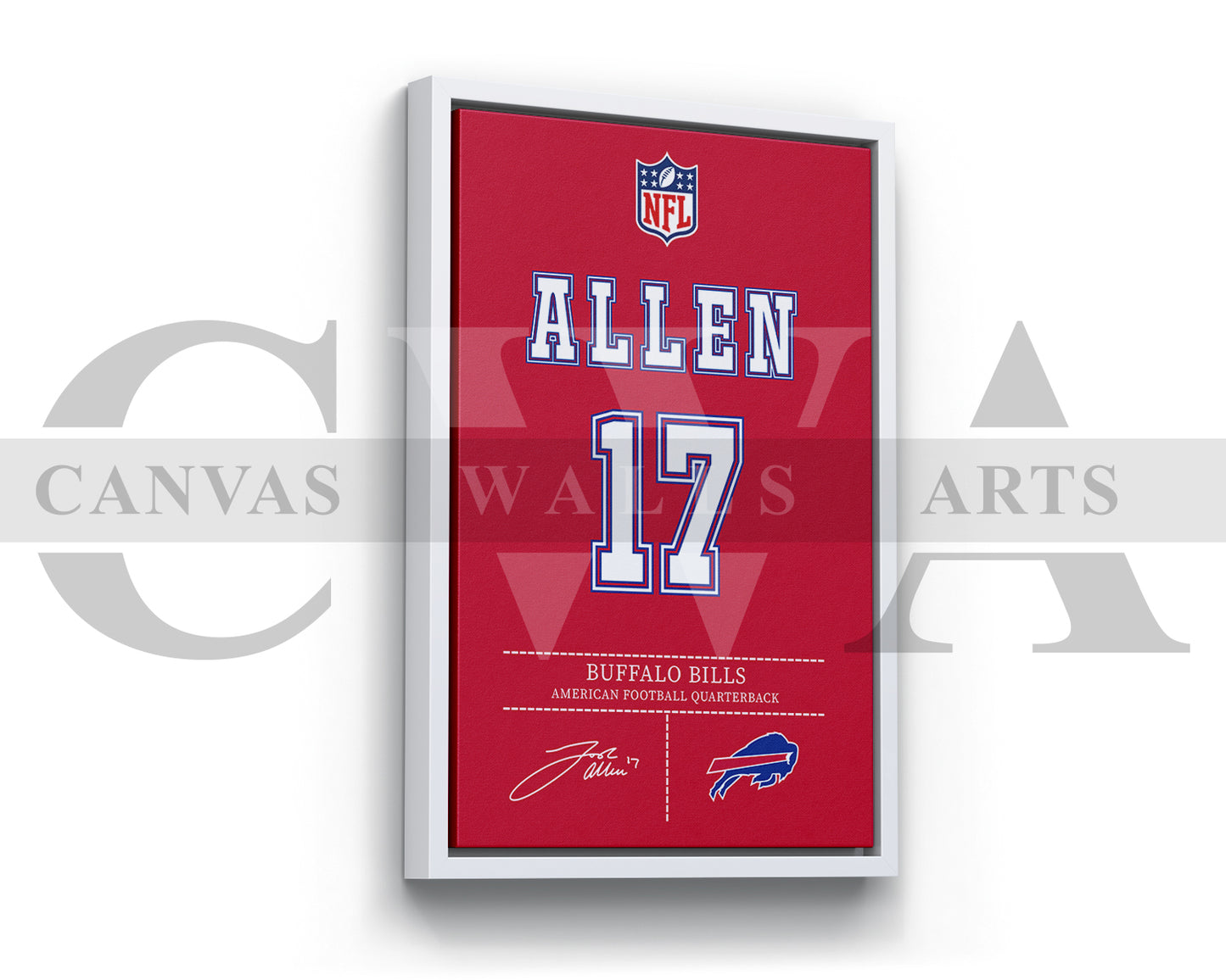 Josh Allen Jersey Canvas Wall Art NFL Jersey Poster Print Sports Canvas Wall Art