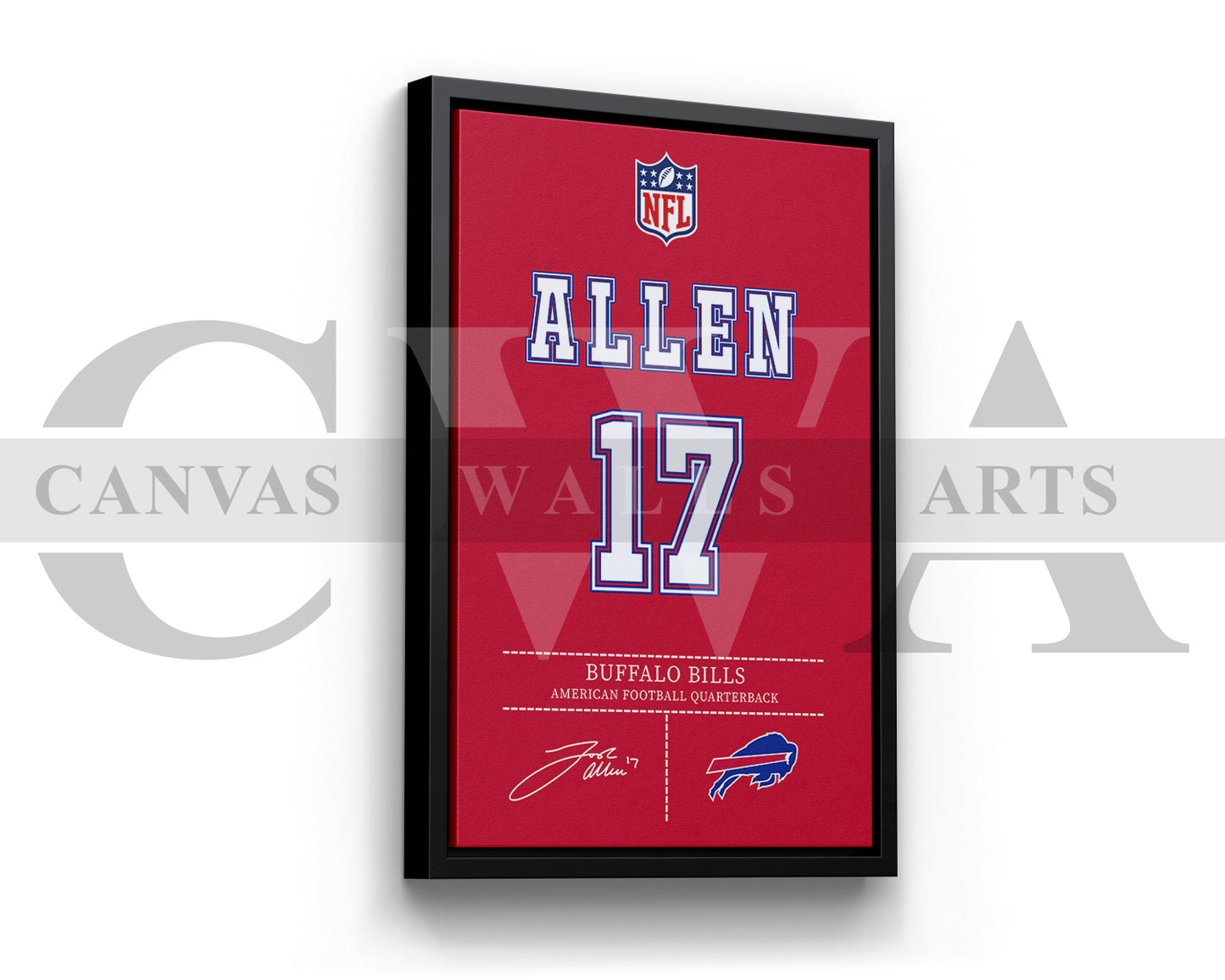 Josh Allen Jersey Canvas Wall Art NFL Jersey Poster Print Sports Canvas Wall Art