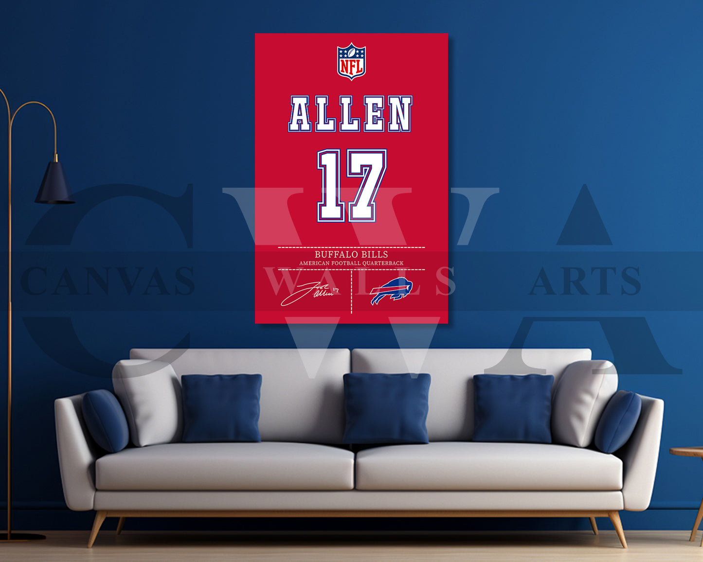 Josh Allen Jersey Canvas Wall Art NFL Jersey Poster Print Sports Canvas Wall Art