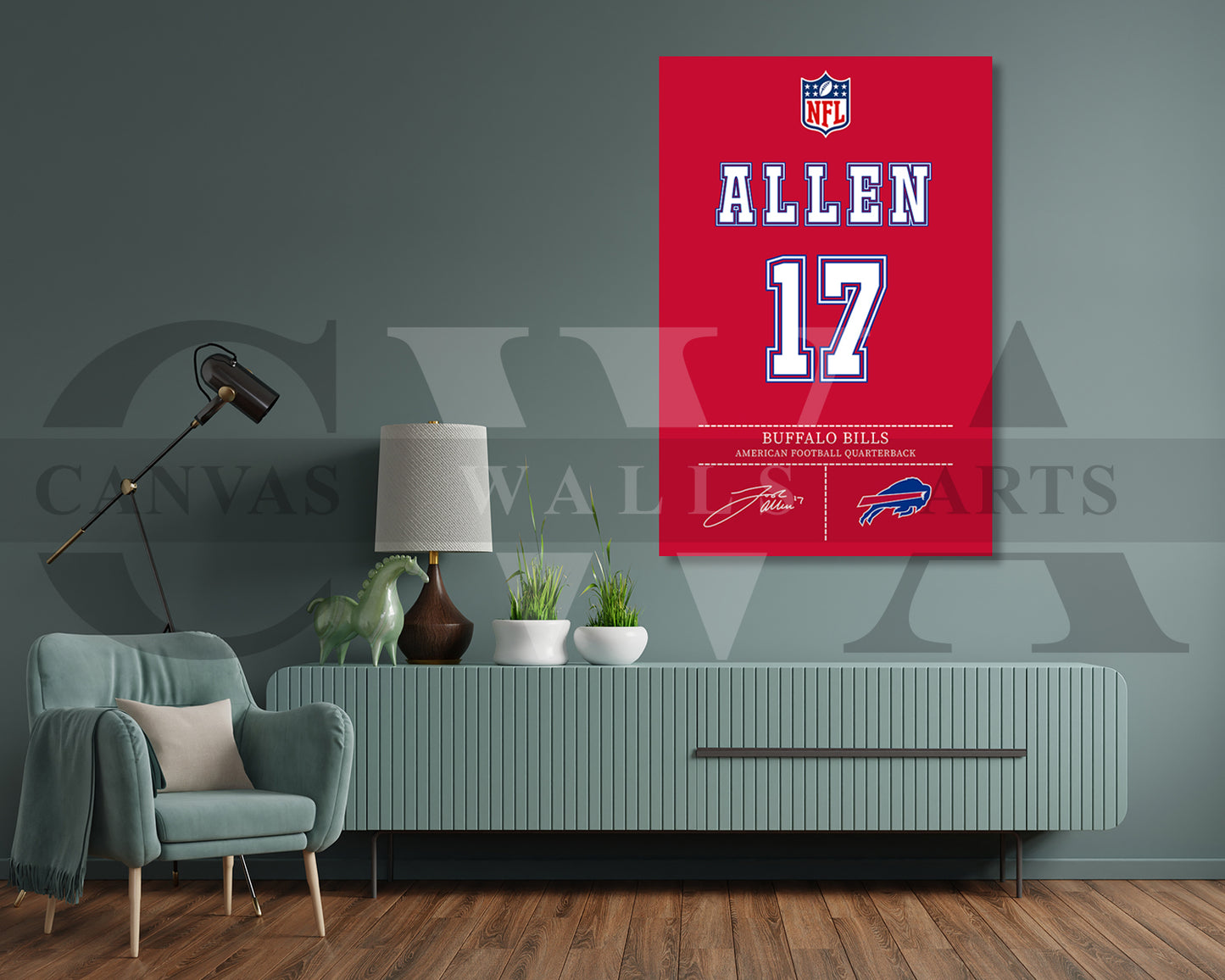 Josh Allen Jersey Canvas Wall Art NFL Jersey Poster Print Sports Canvas Wall Art