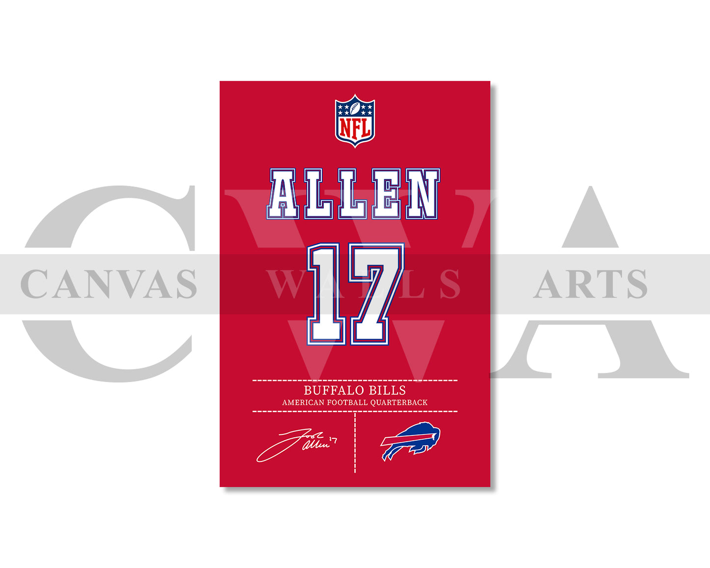 Josh Allen Jersey Canvas Wall Art NFL Jersey Poster Print Sports Canvas Wall Art