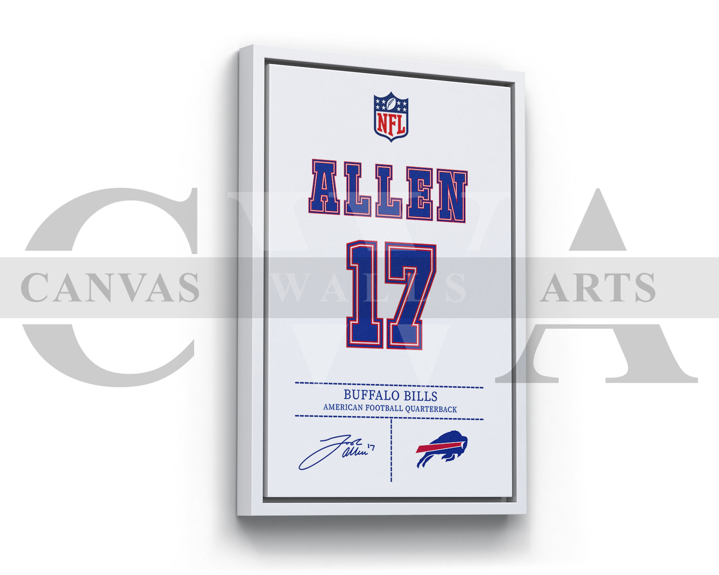 Josh Allen Jersey Canvas Wall Art NFL Jersey Poster Print Sports Canvas Frame Ready To Hang