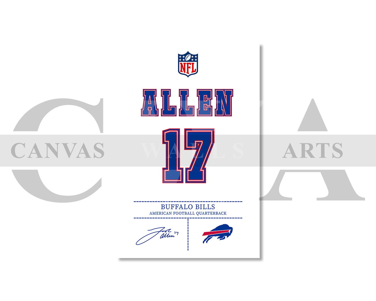 Josh Allen Jersey Canvas Wall Art NFL Jersey Poster Print Sports Canvas Frame Ready To Hang