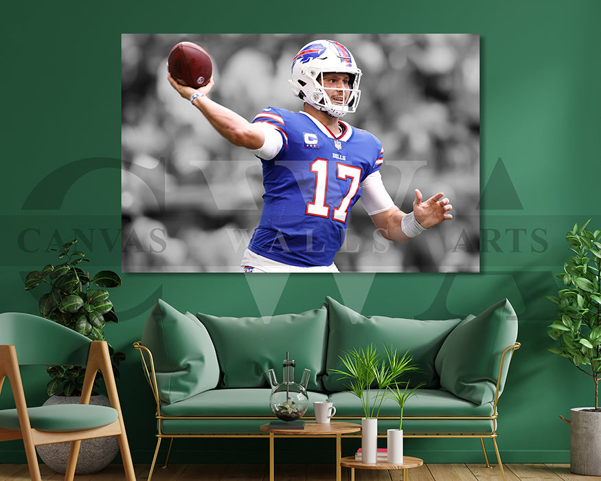 Josh Allen Black & White Canvas Art American Football Canvas Wall Art