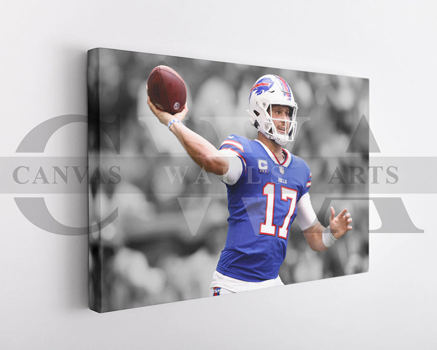 Josh Allen Black & White Canvas Art American Football Canvas Wall Art