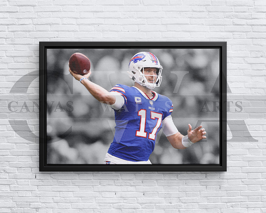 Josh Allen Black & White Canvas Art American Football Canvas Wall Art