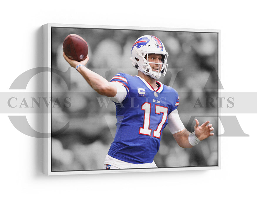 Josh Allen Black & White Canvas Art American Football Canvas Wall Art