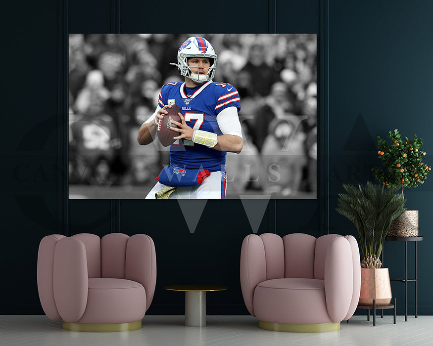 Josh Allen Black & White Canvas Art American Football Canvas Wall Art
