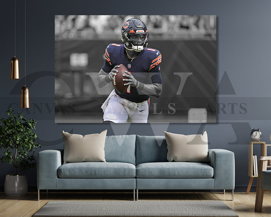 Justin Fields Black & White Canvas Art American Football Canvas Wall Art