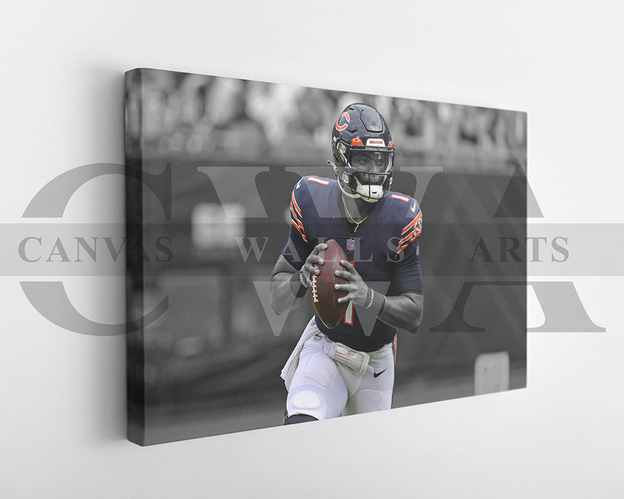 Justin Fields Black & White Canvas Art American Football Canvas Wall Art