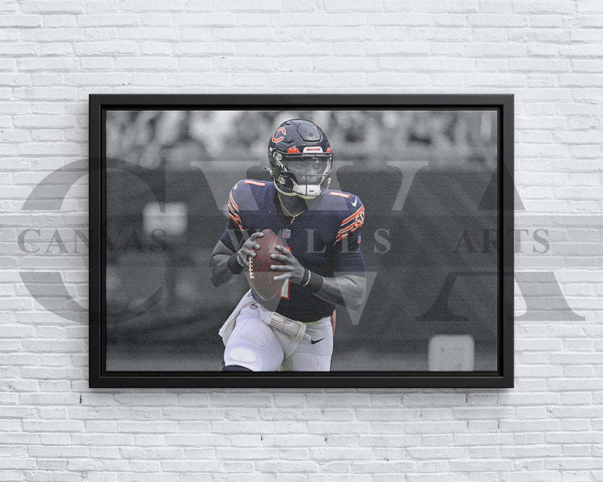 Justin Fields Black & White Canvas Art American Football Canvas Wall Art