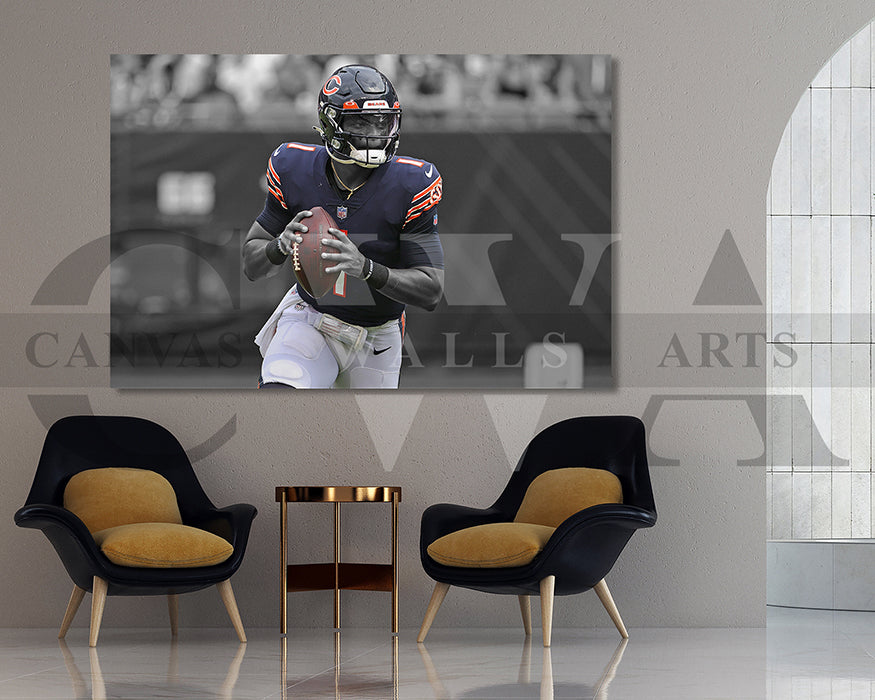 Justin Fields Black & White Canvas Art American Football Canvas Wall Art