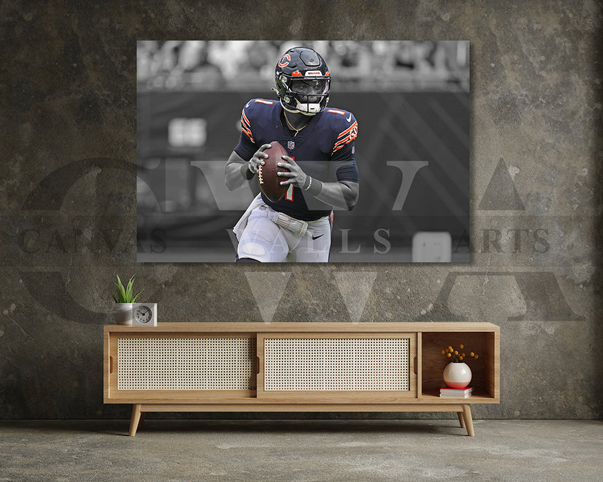 Justin Fields Black & White Canvas Art American Football Canvas Wall Art