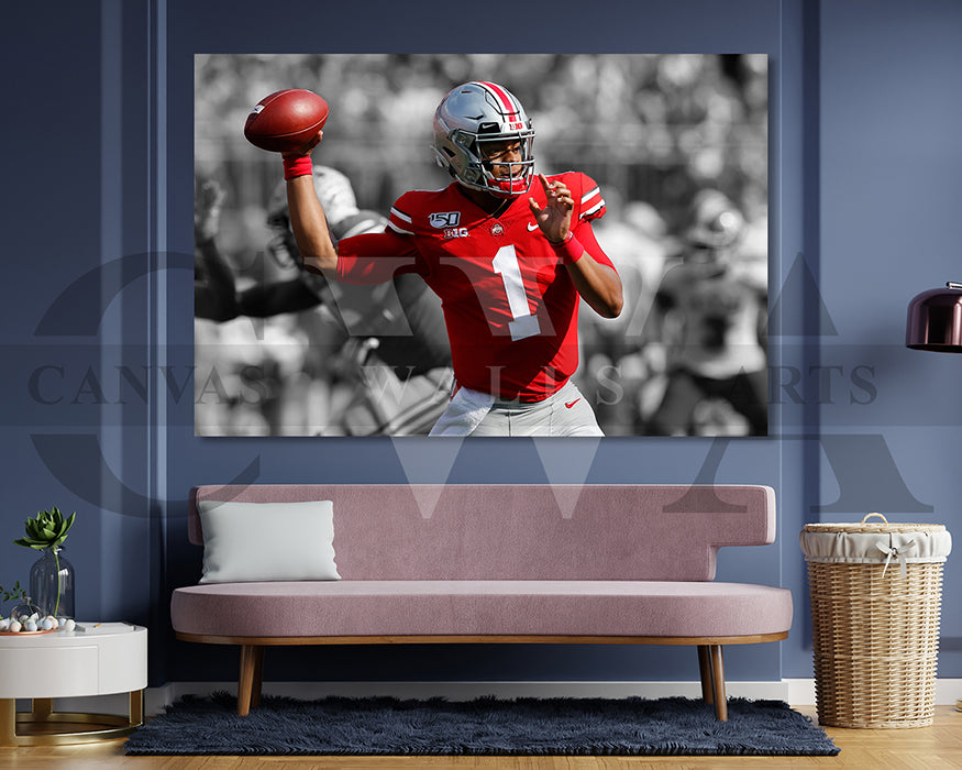 Justin Fields Black & White Canvas Art American Football Canvas Wall Art