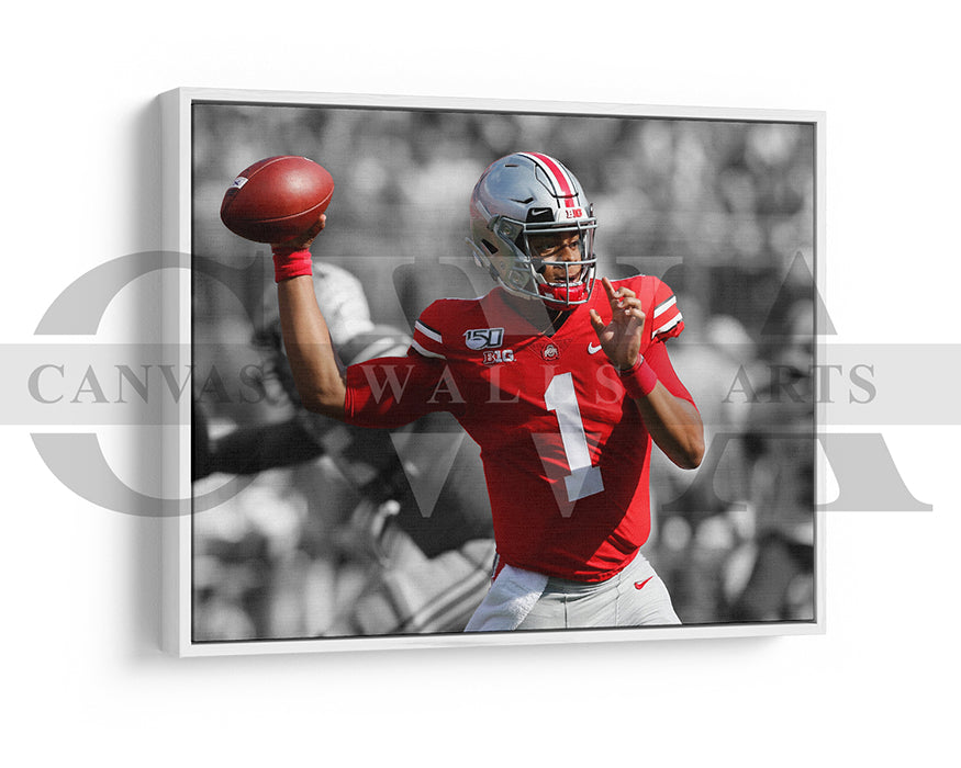 Justin Fields Black & White Canvas Art American Football Canvas Wall Art