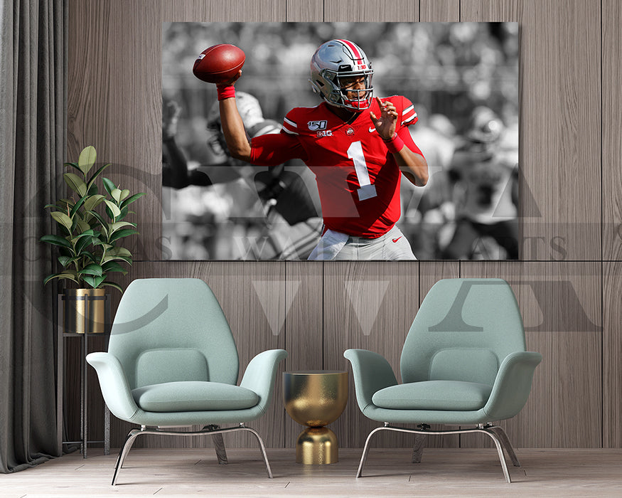 Justin Fields Black & White Canvas Art American Football Canvas Wall Art