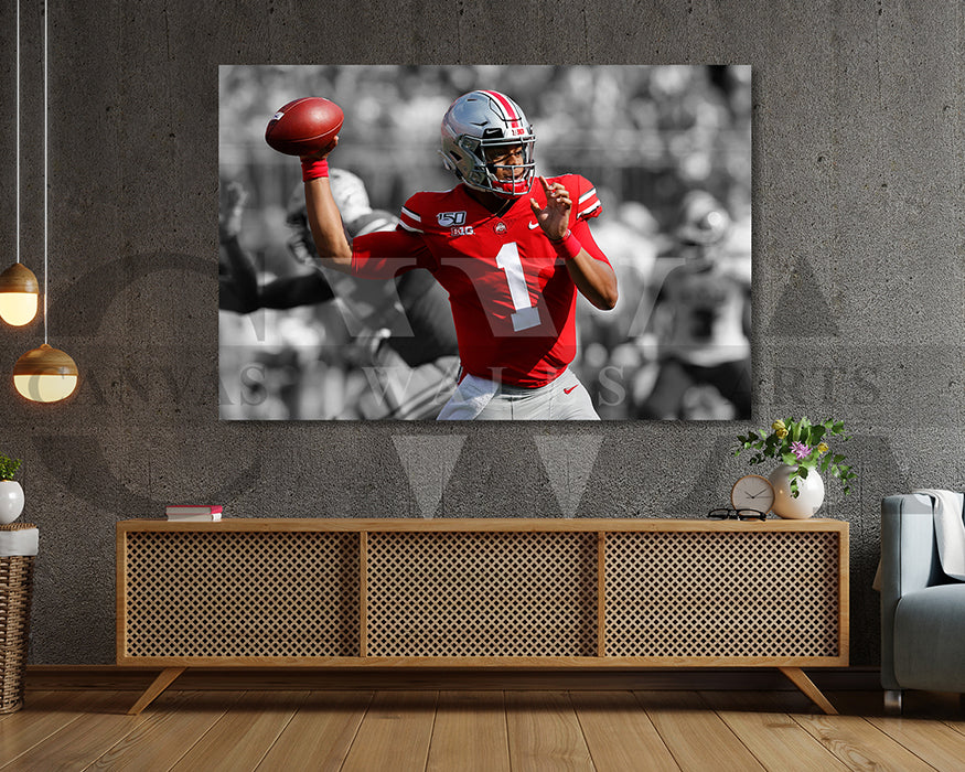 Justin Fields Black & White Canvas Art American Football Canvas Wall Art