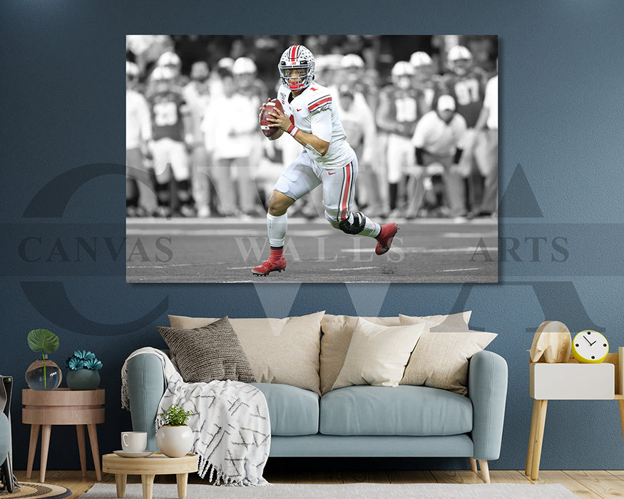 Justin Fields Black & White Canvas Art American Football Canvas Wall Art