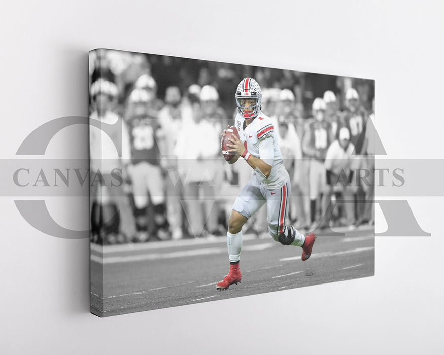 Justin Fields Black & White Canvas Art American Football Canvas Wall Art